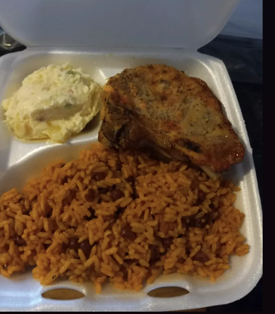 Rice with Red Beans, Pork Chops & Potato Salad
